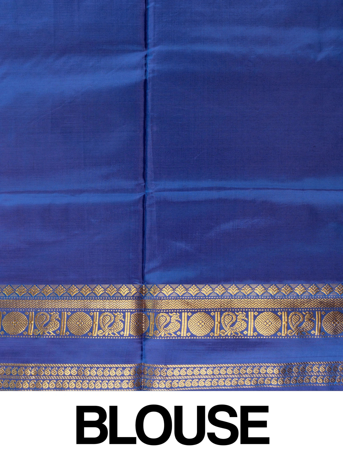 Pink banana silk saree with royal blue contrast pallu and gold zari peacock border
