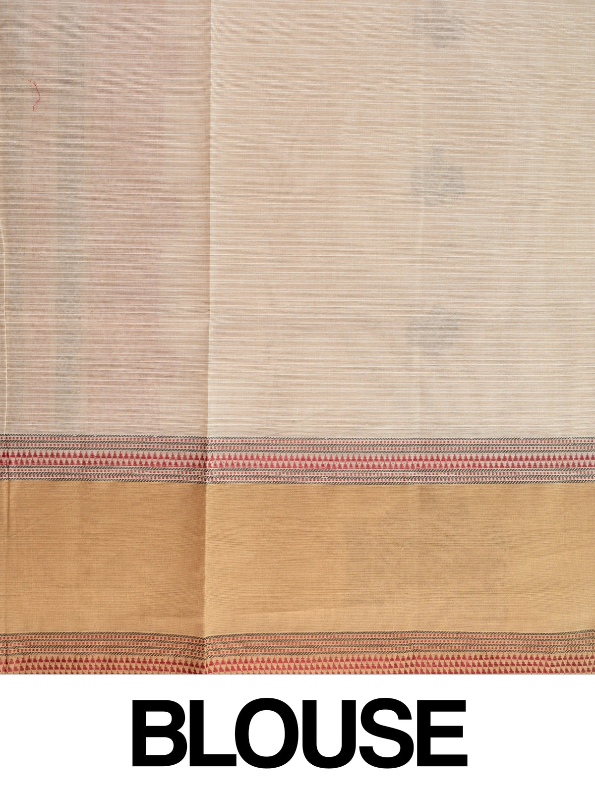 Beige and tan semi raw silk saree with contrast tan border and woven kolam motifs