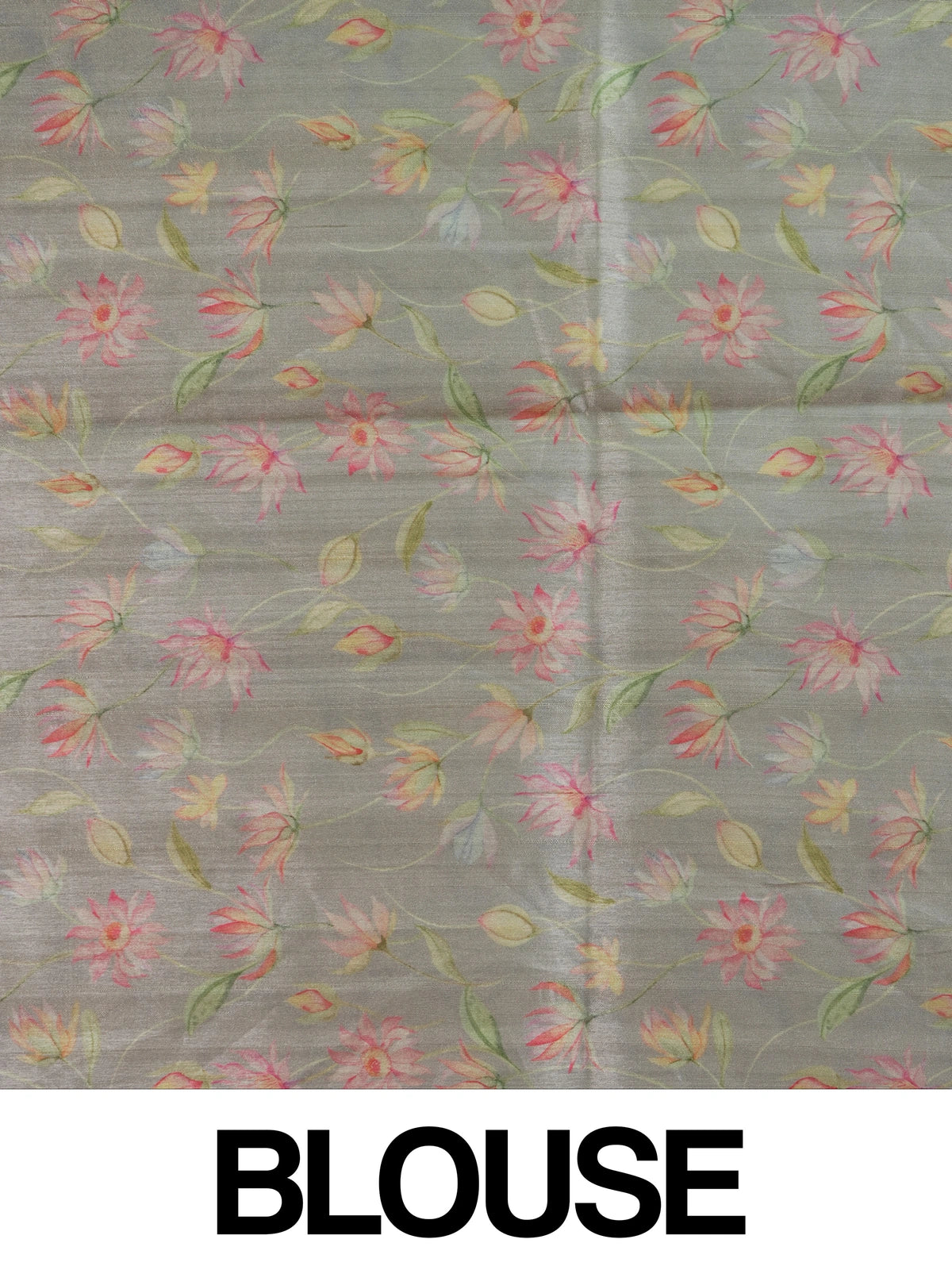 Cream and grey art silk designer saree with hand-painted lotus florals, silver outlining and a contrast grey border