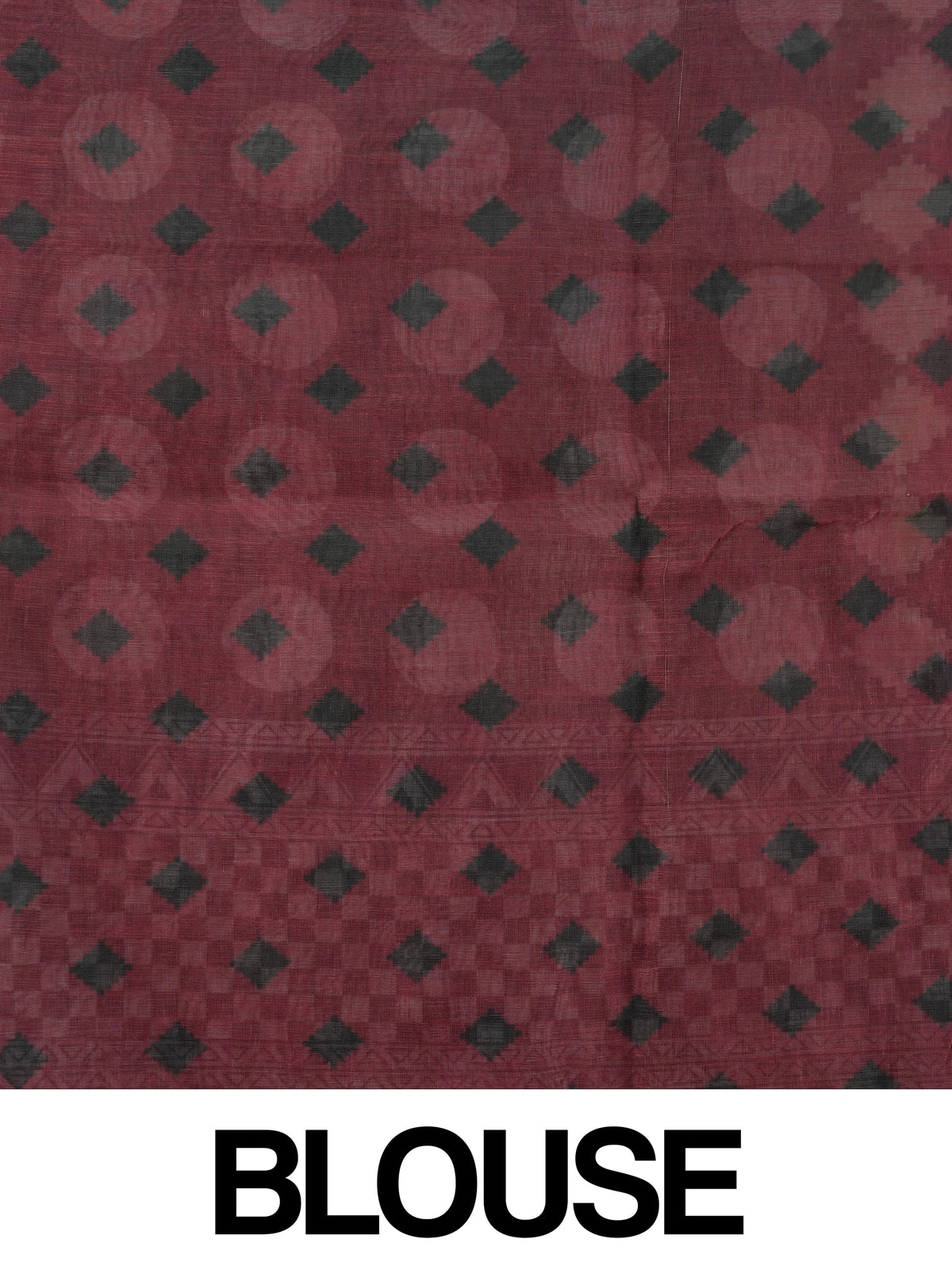 Olive brown and cream polka dot linen cotton saree with maroon geometric border and contrast blouse