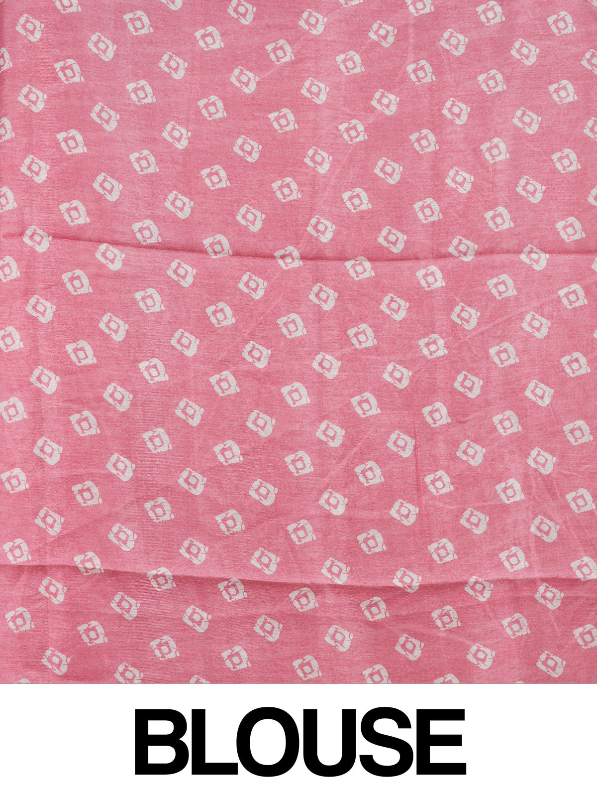 Pink and white batik-print designer cotton saree with gold zari border