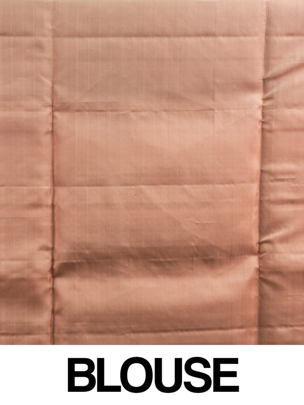 Purple Kanchipuram pure mix saree with checked body, silver buttas and copper zari border and pallu