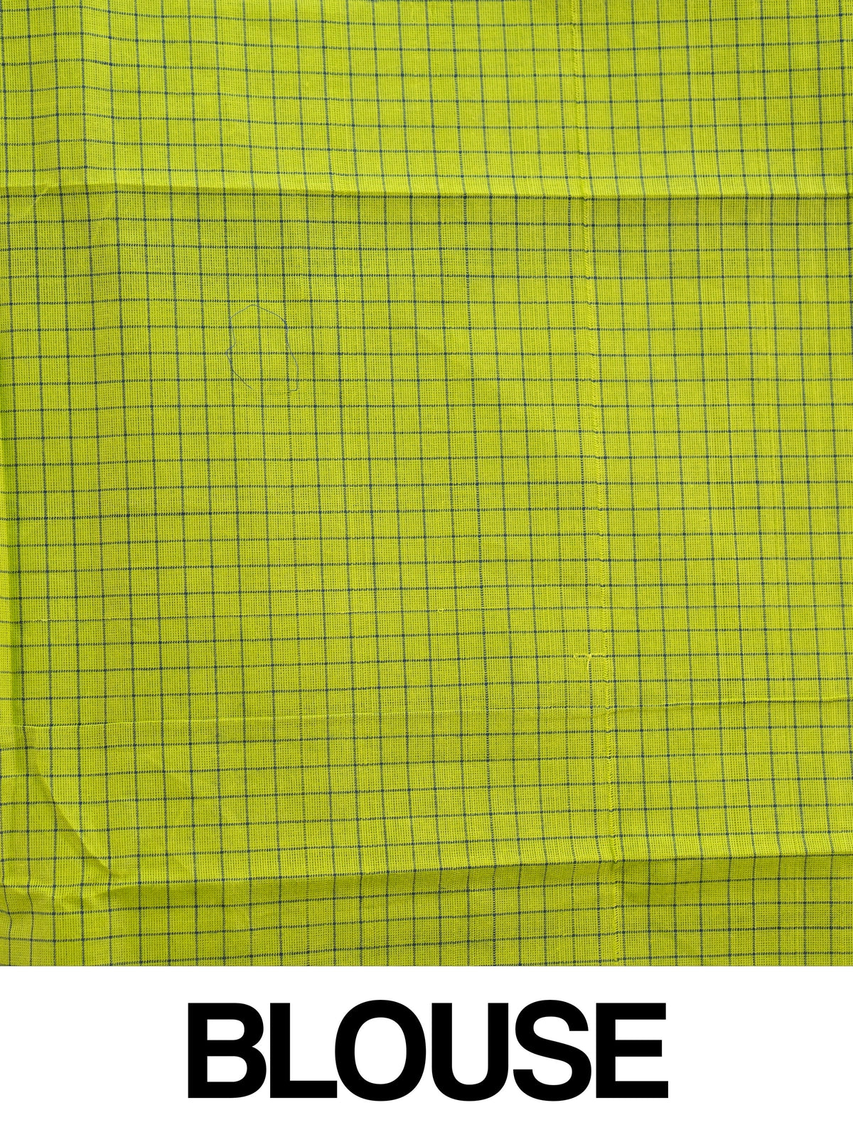 Parrot green Chettinad cotton saree with blue checked body and contrast blue temple zari border