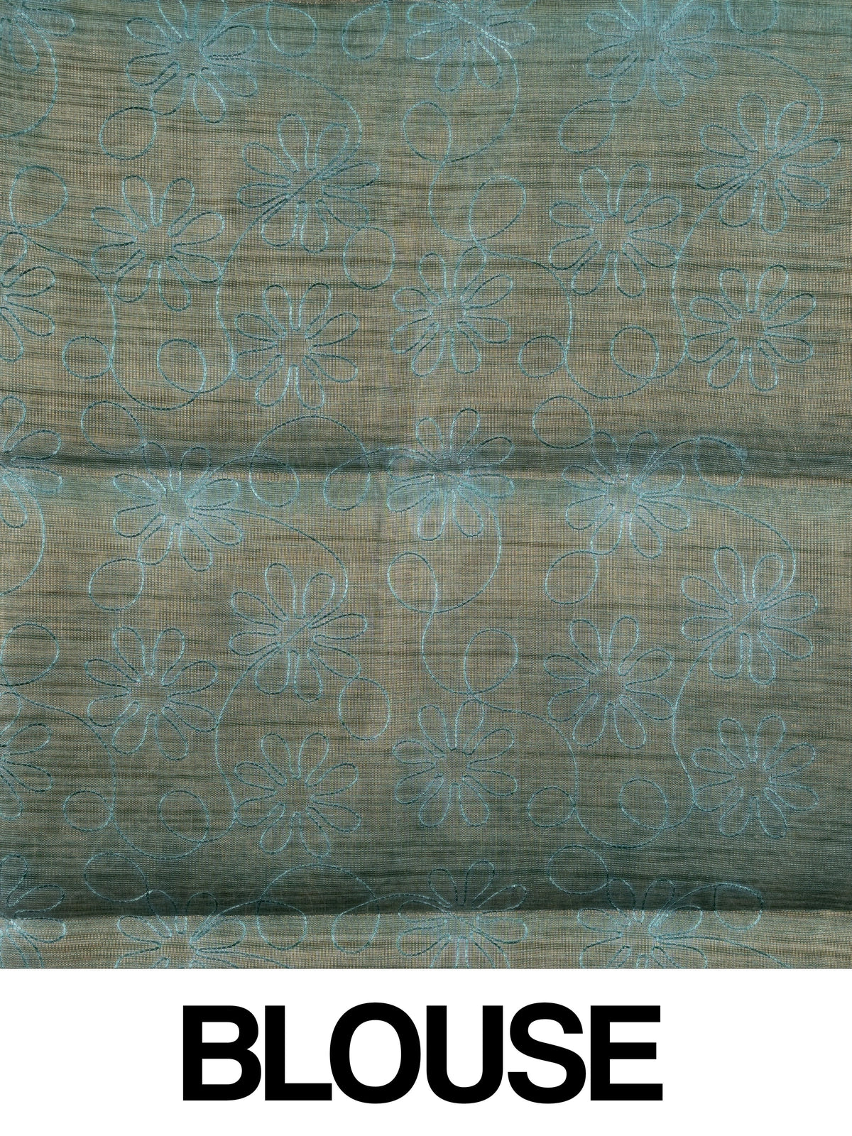Beige and green linen cotton saree with striped body, floral iris pallu and green zari border