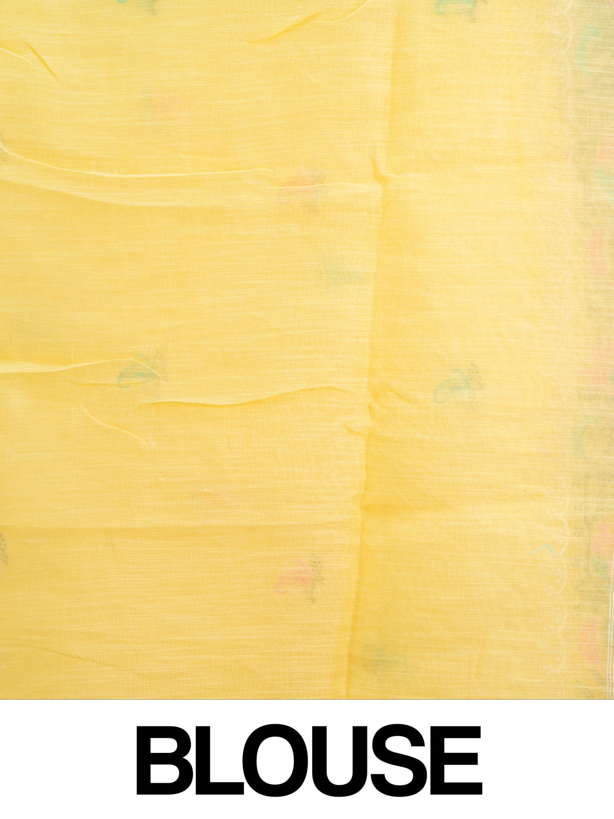 Yellow linen cotton saree with embroidered paisley buti motifs and gold zari border