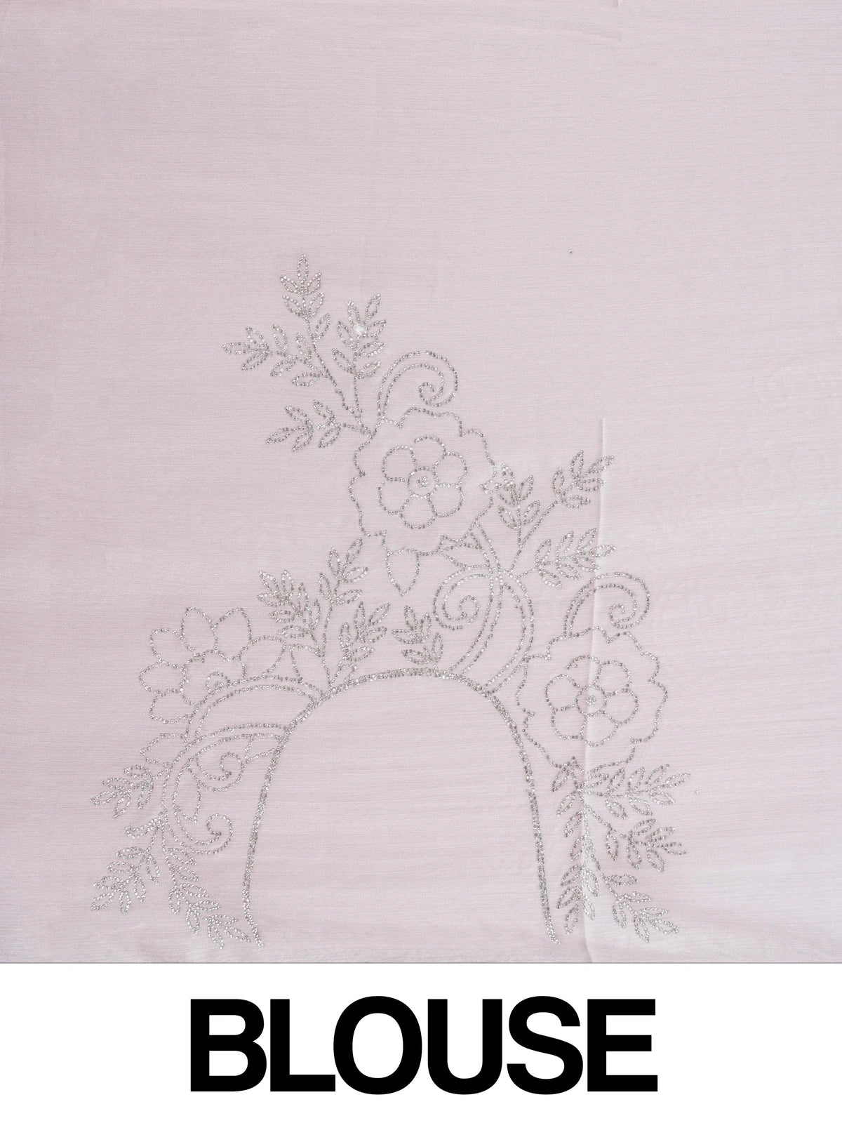 Lilac pink designer chiffon saree with silver sequin stripes and scalloped stone border