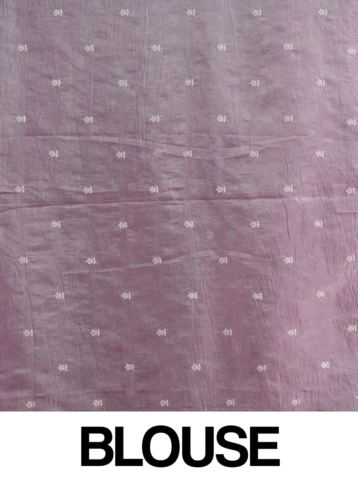 Lavender designer saree with white floral embroidery, bird and elephant motifs and pom-pom lace border