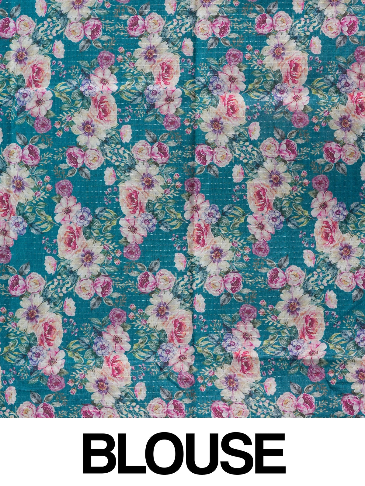 Teal blue semi tussar saree with ivory floral border and silver zari striping