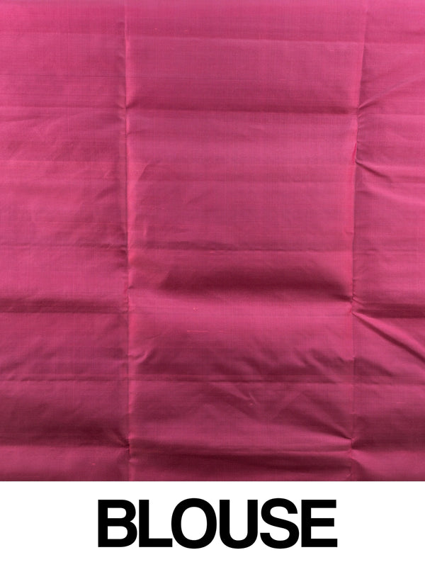 Deep wine soft silk saree with contrast pink zari border and tasselled pallu