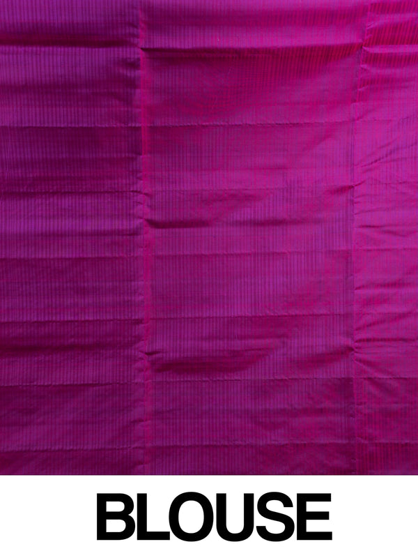 Parrot green soft silk saree with contrast magenta zari border and pallu