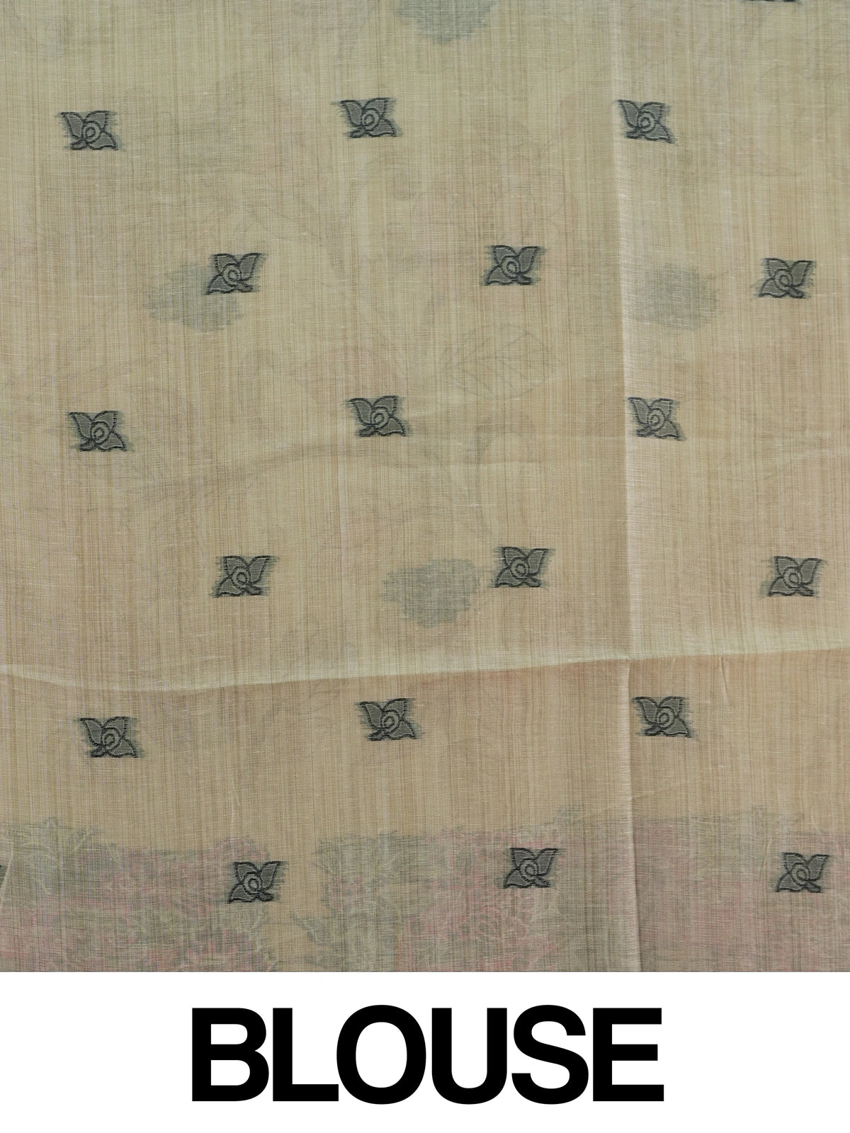 Beige linen cotton saree with Kalamkari floral print, parrot motifs and grey elephant pallu