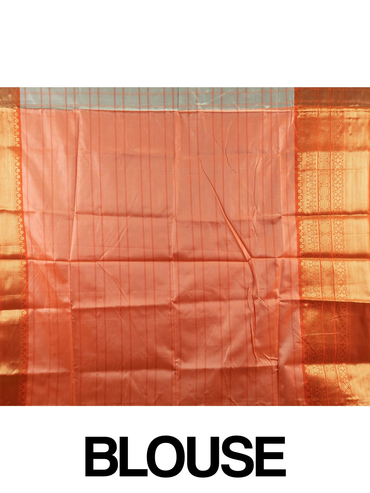 Grey and orange Kanchi semi silk saree with checked body and gold zari contrast border