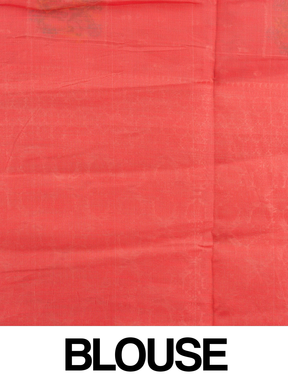 Coral linen cotton saree with silver zari border, floral butti motifs and trellis-work pallu