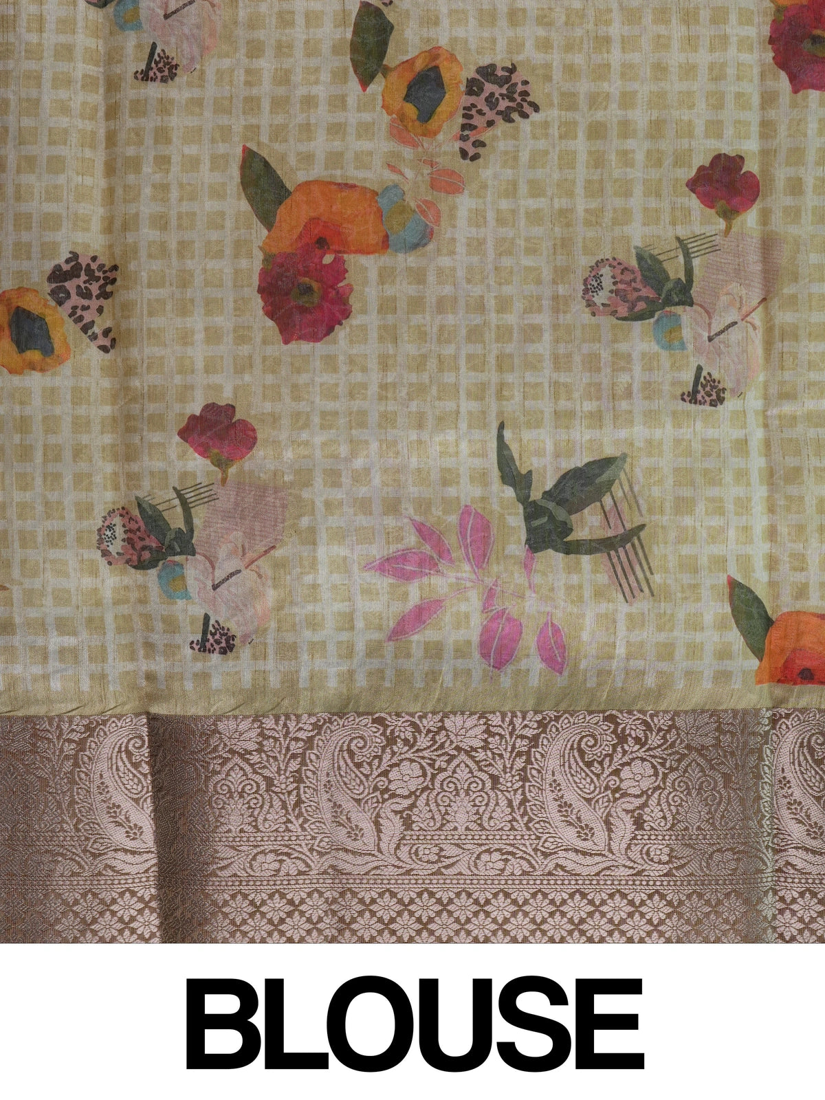 Cream and mauve floral designer tissue saree with woven jaal and contrast zari border