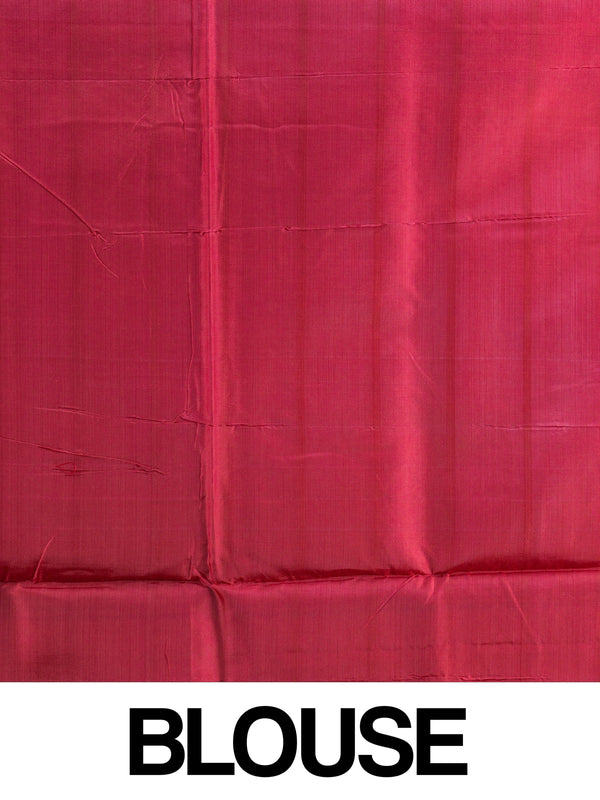 Magenta pink checked Banana silk saree with contrast red zari pallu and border