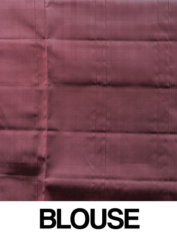Pink and maroon Kanchipuram Pure Mix saree with gold zari paisley buttas and contrast border