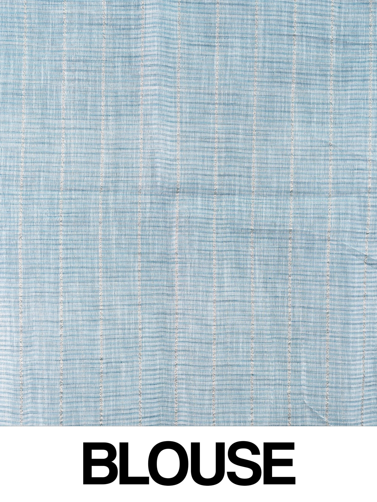 Sky blue linen cotton saree with white and silver zari checked weave and striped pallu
