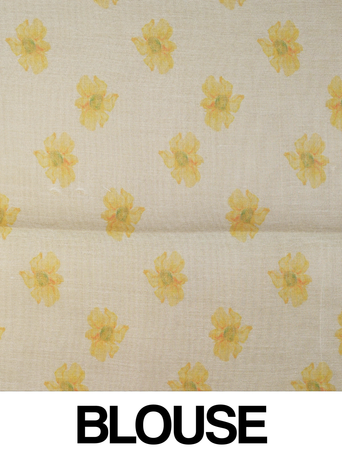 Cream linen cotton saree with yellow watercolour floral print and matching blouse