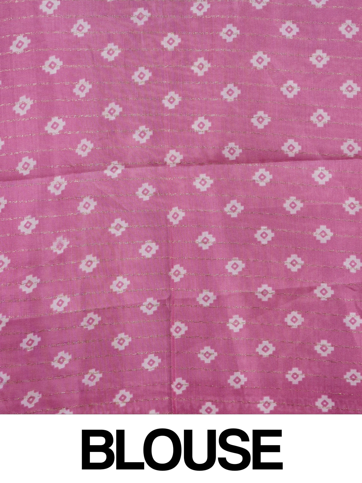 Pink and white chevron printed designer saree with gold zari border and tree-of-life pallu