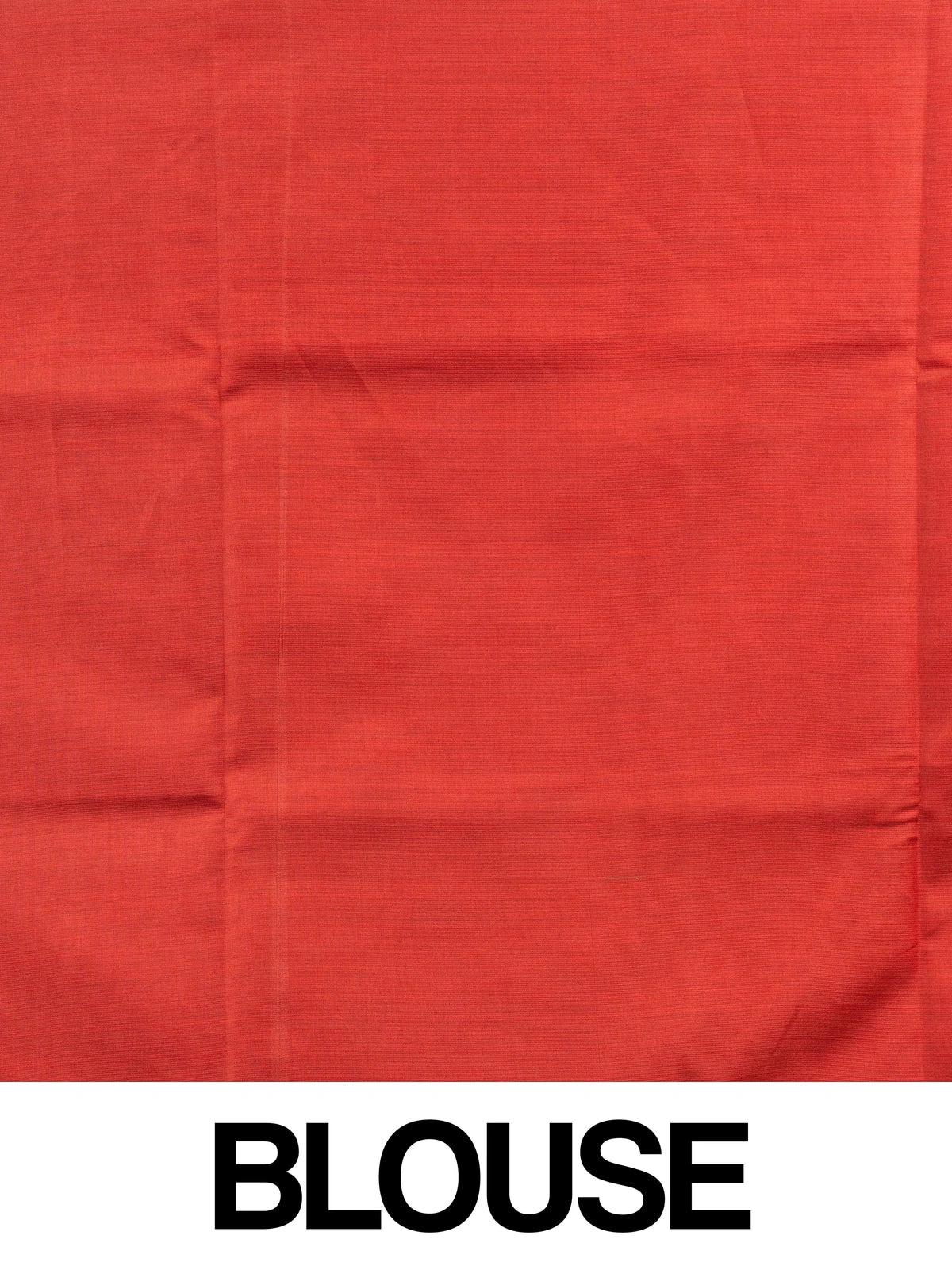 Red Kanchipuram Fancy Silk saree with contrast beige gold zari border and temple triangle motifs