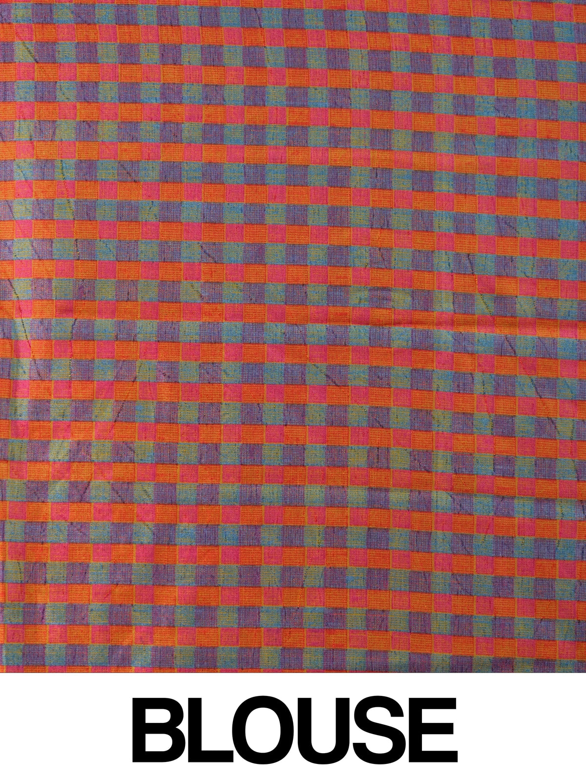 Mustard yellow Dola silk saree with pink checks and contrast multicolour checked border