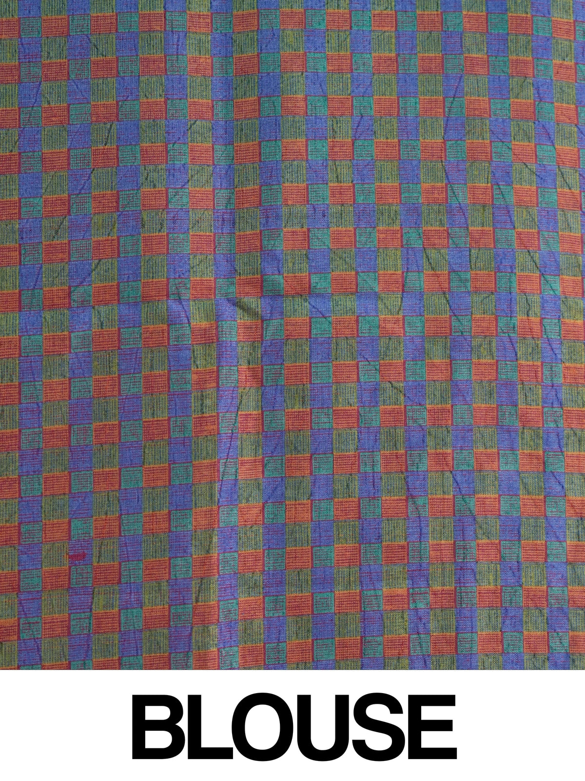 Magenta pink Dola silk saree with teal-blue contrast checked border and floral motif pallu