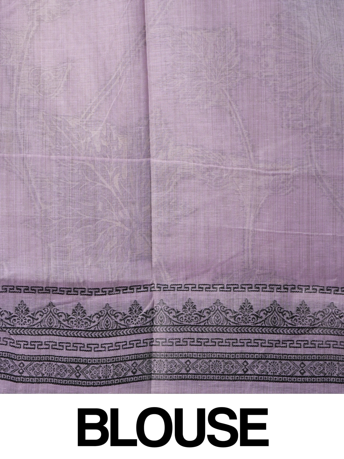 Lavender linen cotton saree with grey contrast border, floral pallu and yellow blouse