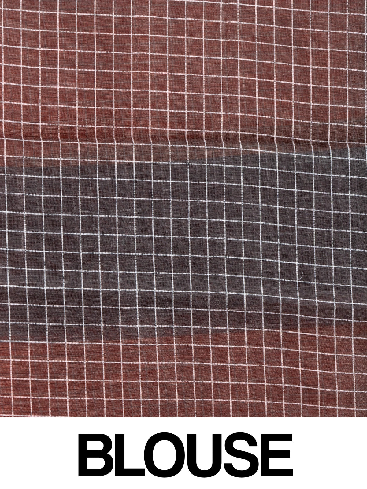 Orange linen cotton saree with white checks, contrast grey checked border and striped pallu
