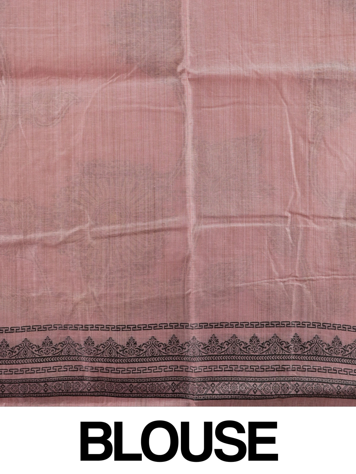 Dusty rose pink linen cotton saree with contrast printed border and floral pallu