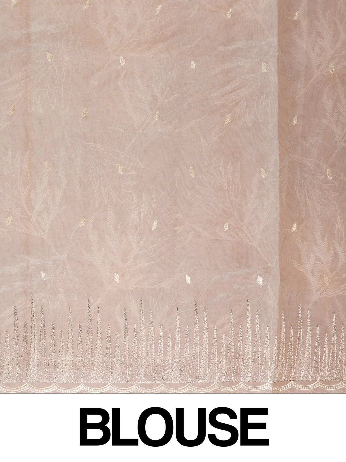 Soft peach organza designer saree with silver leaf embroidery and contrast yellow blouse