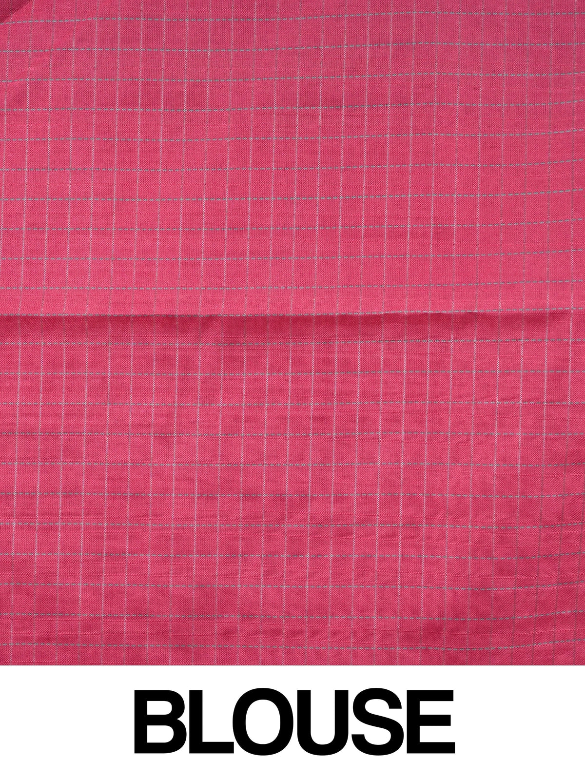 Teal green Dola silk saree with silver zari checks and contrast rani pink border and pallu
