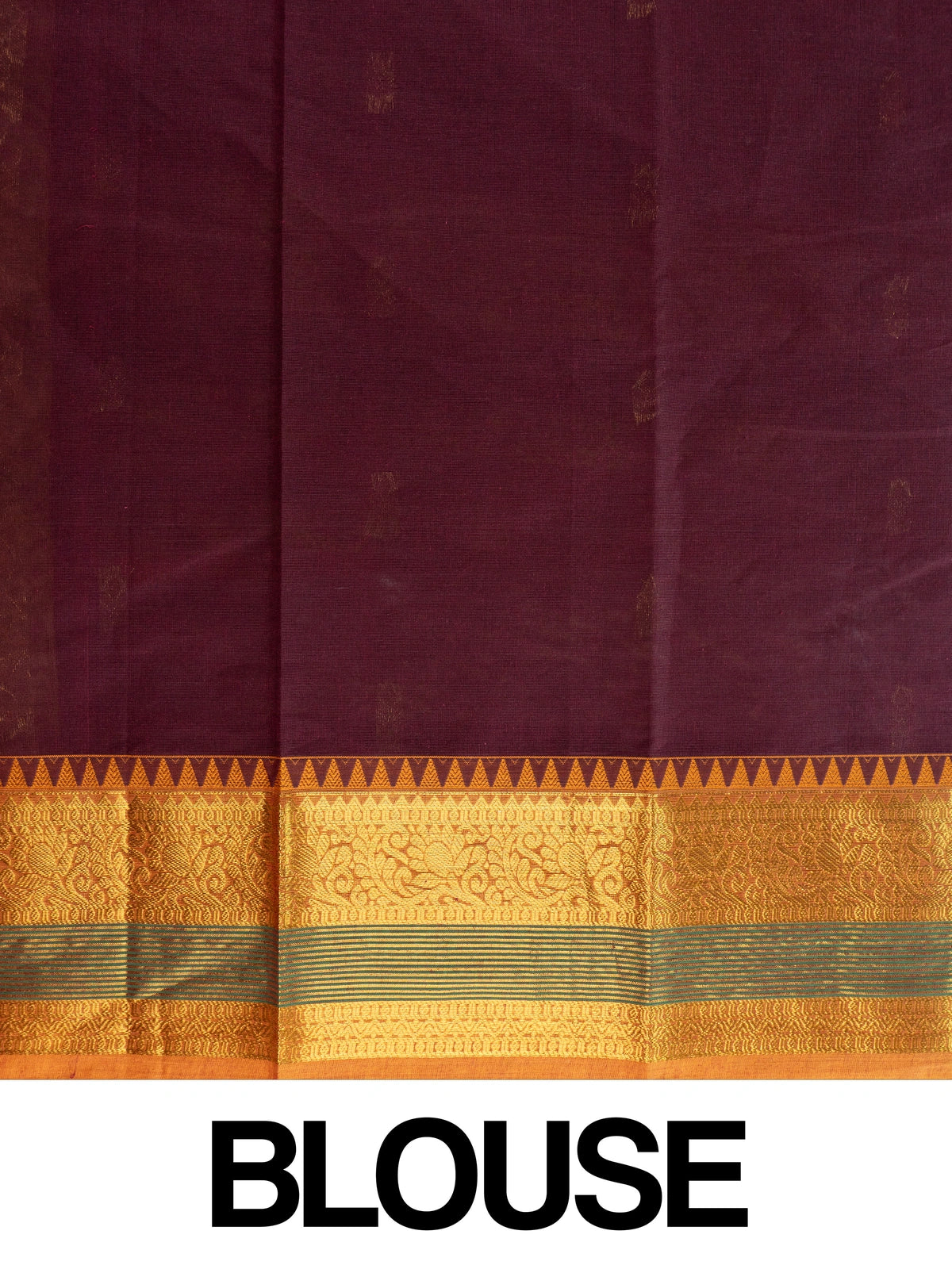 Wine maroon Chettinad cotton saree with mustard-gold zari border and brocade pallu
