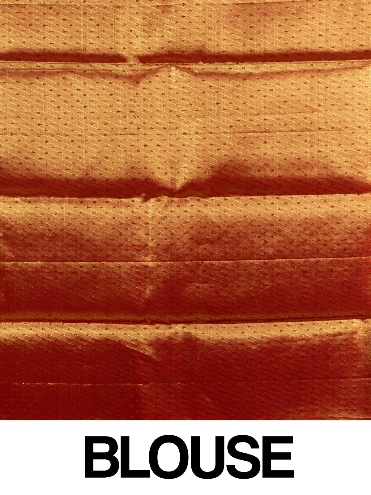 Golden orange and red pure Kanchipuram silk saree with gold zari floral brocade and contrast red peacock border