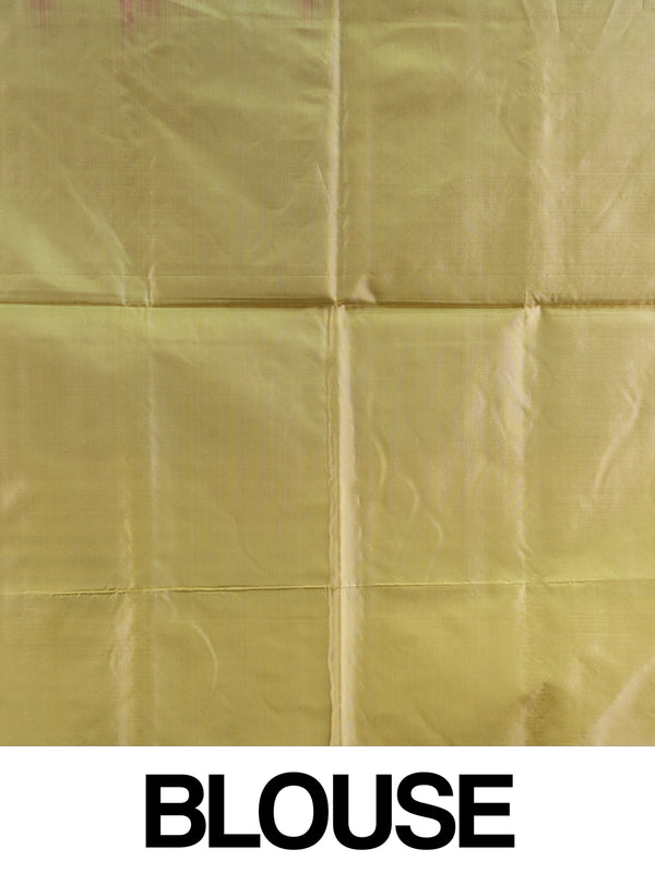 Maroon Banana silk saree with gold zari border, woven buta motifs and contrast cream pallu