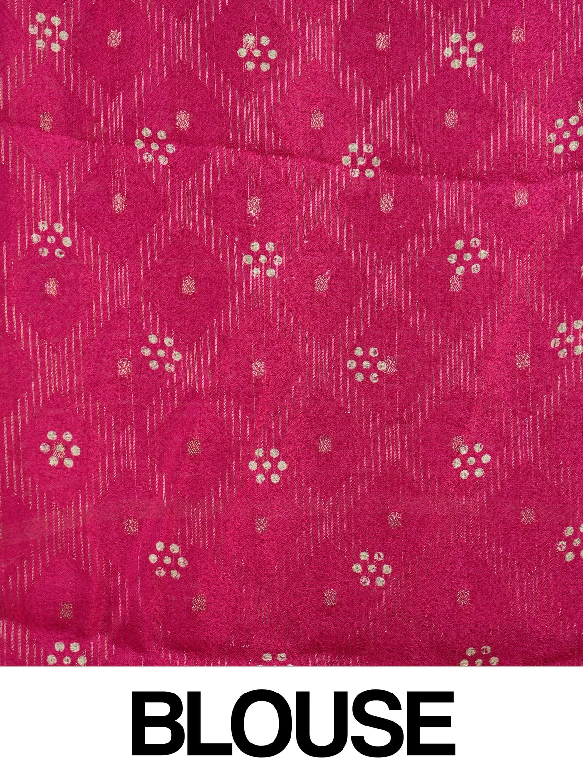Rani pink designer saree with floral motifs, gold zari butti and woven zari border