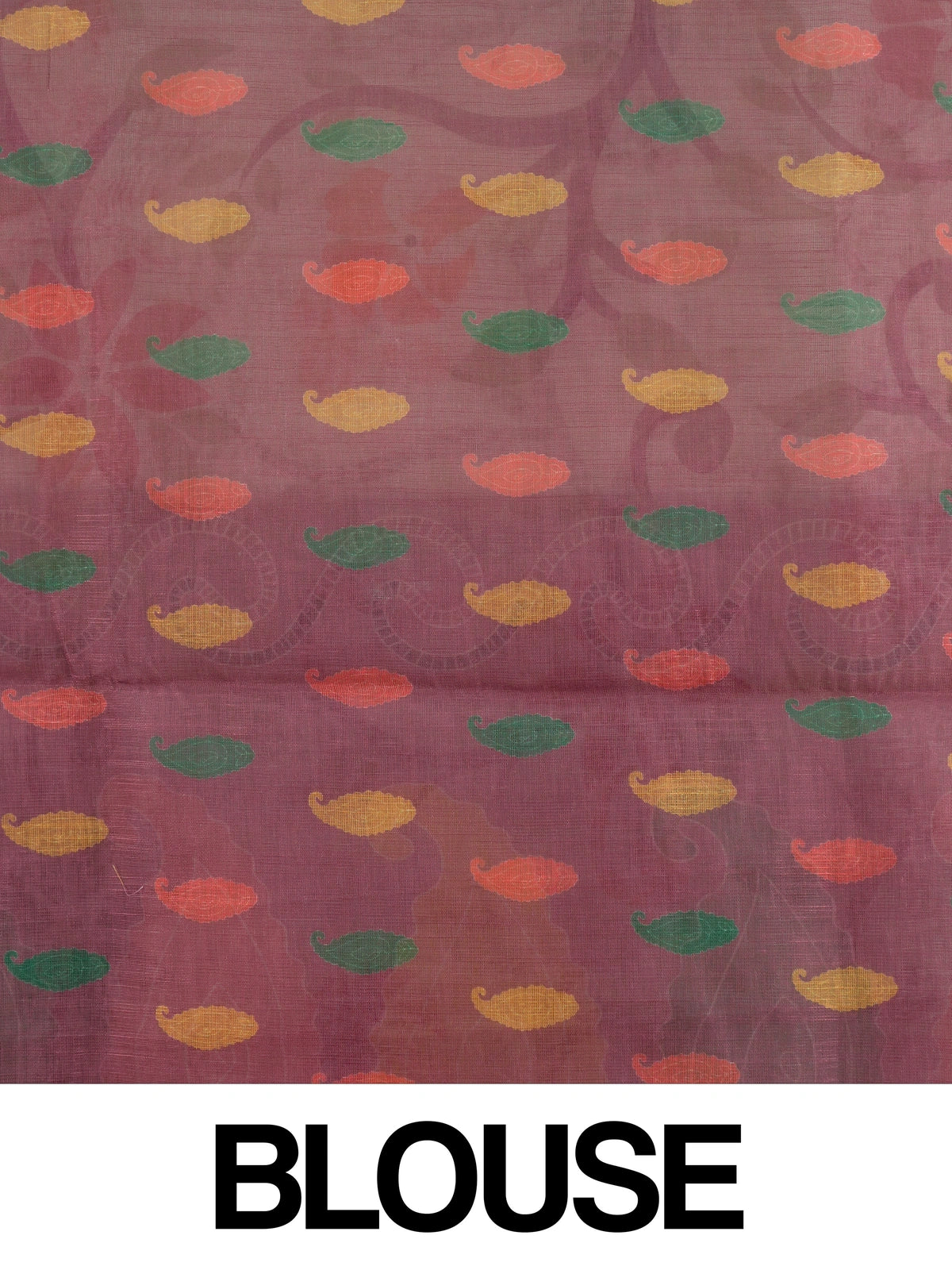 Cream linen cotton saree with floral print and onion-pink paisley border
