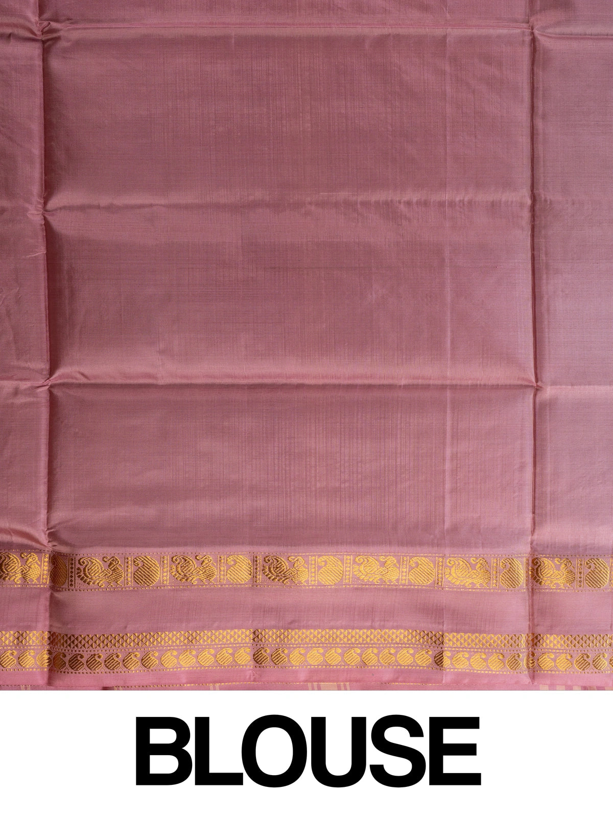 Navy blue banana silk saree with mauve-pink contrast pallu and gold zari peacock border