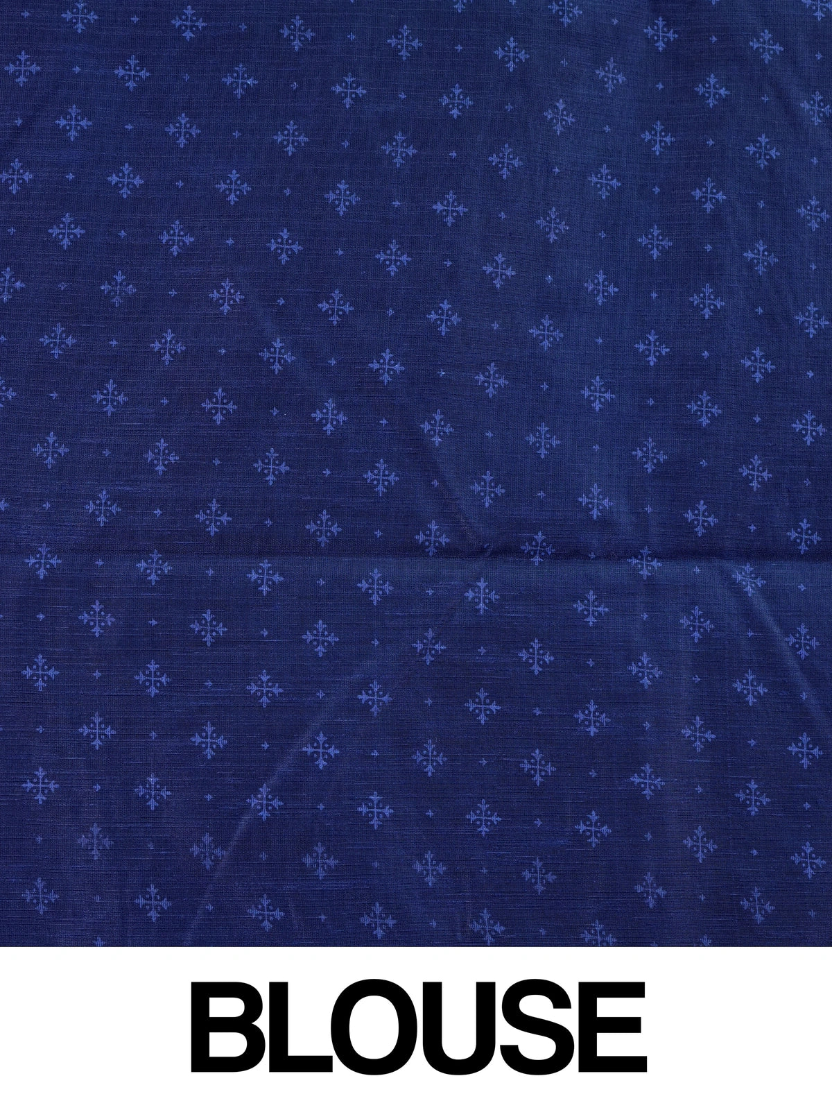 Royal blue designer saree with checked weave and broad gold zari border
