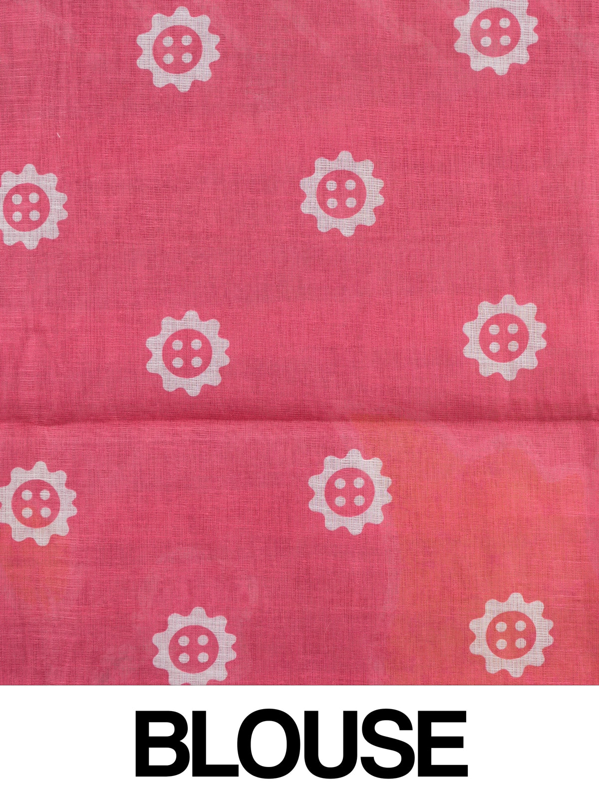 Pink and white leheriya linen cotton saree with batik floral pallu and gold zari border