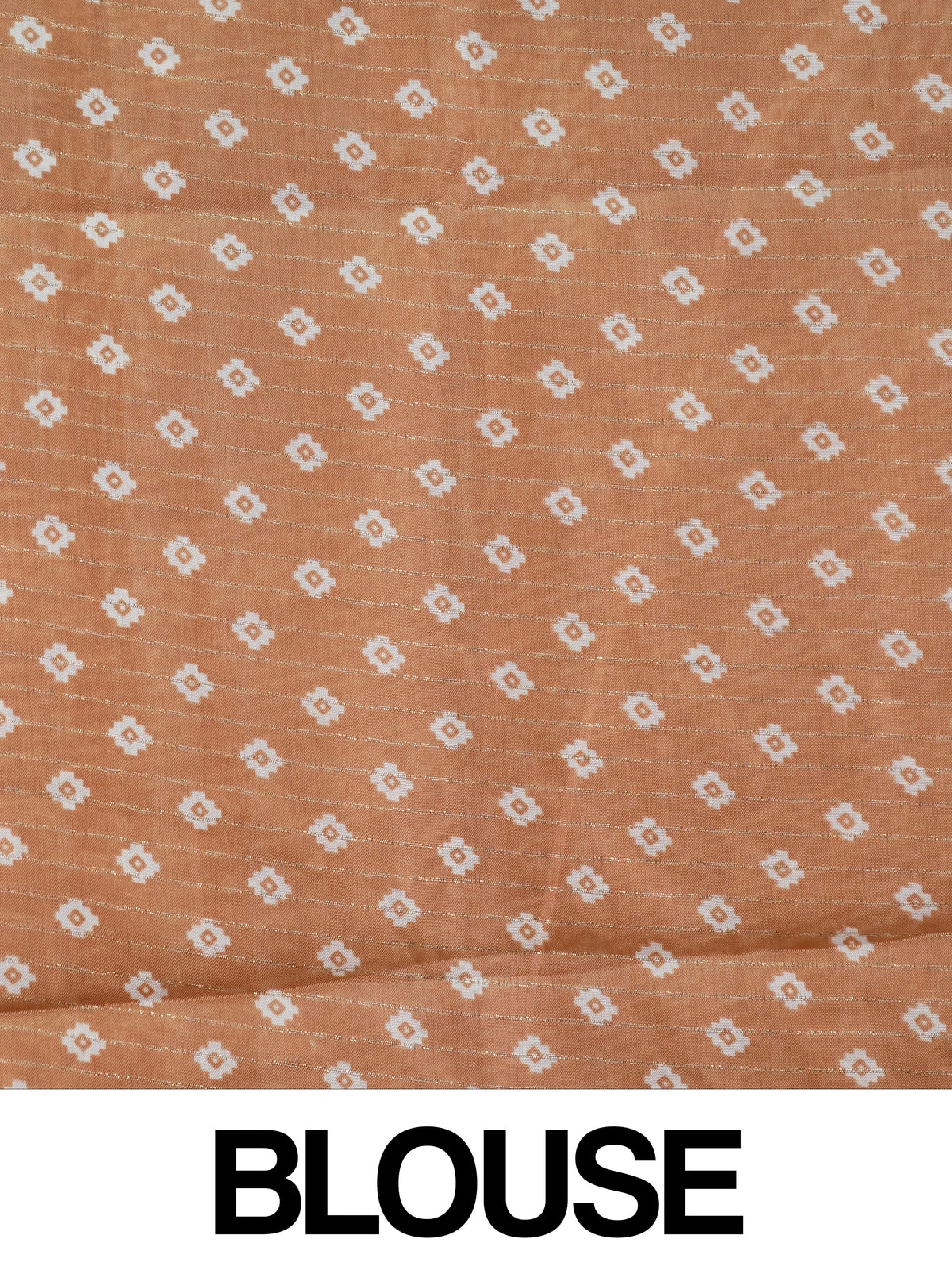 Peach and white designer saree with chevron print, gold zari border and tree-of-life pallu