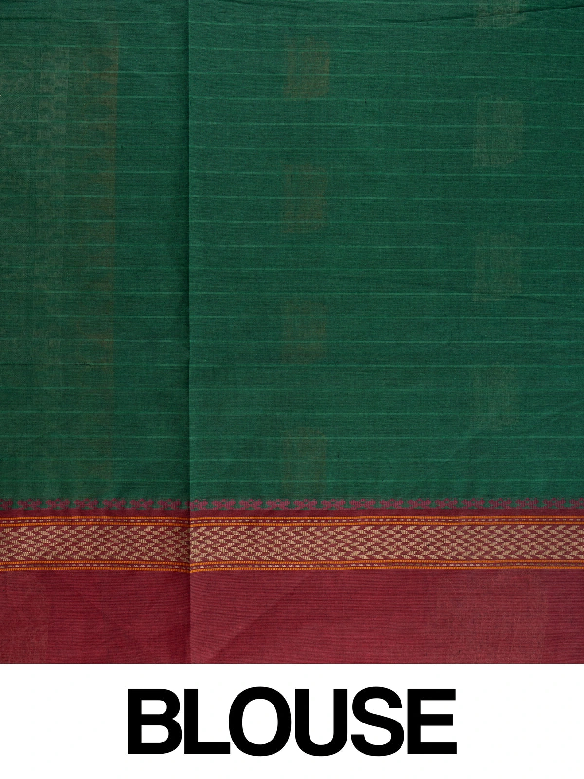 Green semi raw silk saree with contrast maroon zari border and woven pallu motifs