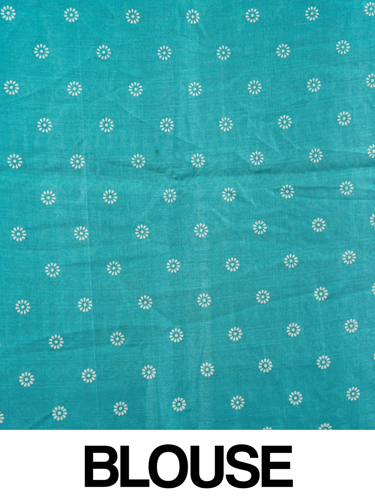 Teal blue designer saree with white Warli tribal print and gold zari border