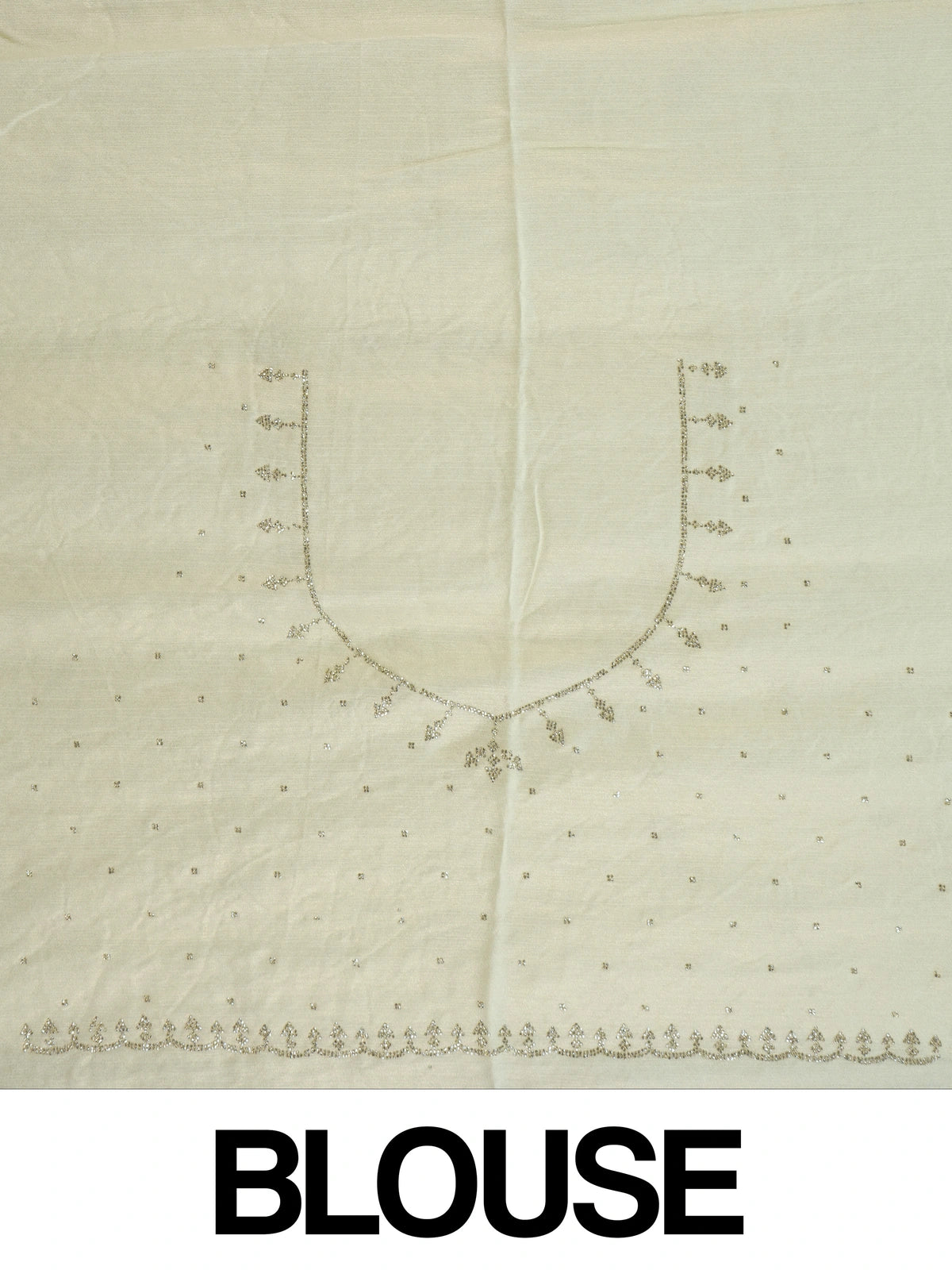 Cream designer saree with silver sequin floral embroidery and scalloped border