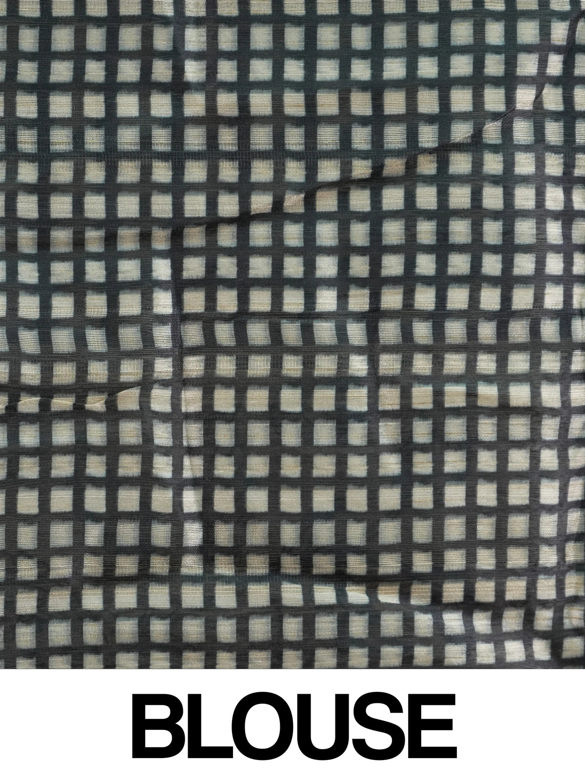Beige and black checked semi tussar saree with black border and Kalamkari-style bird and floral pallu