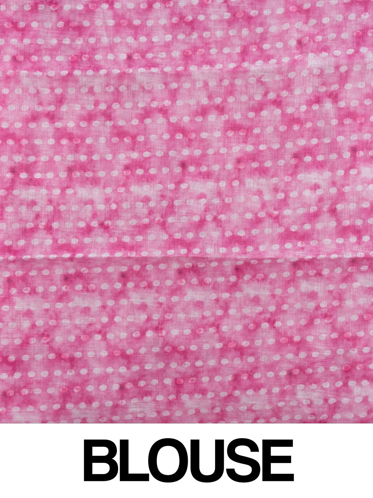 Pink and white linen cotton saree with shibori dot pattern, floral pallu and gold zari border
