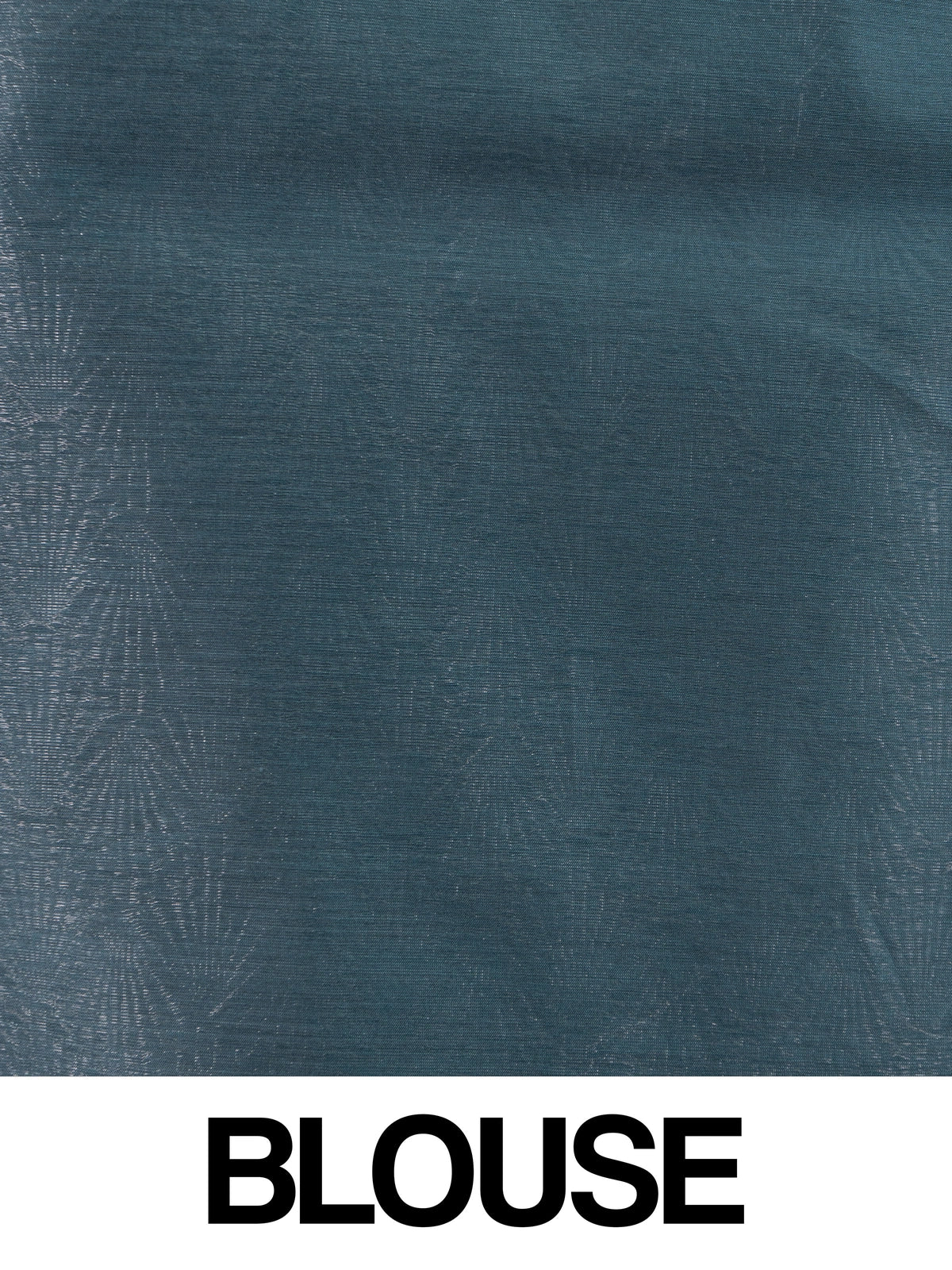 Teal blue silk cotton saree with silver zari geometric motifs and patterned pallu