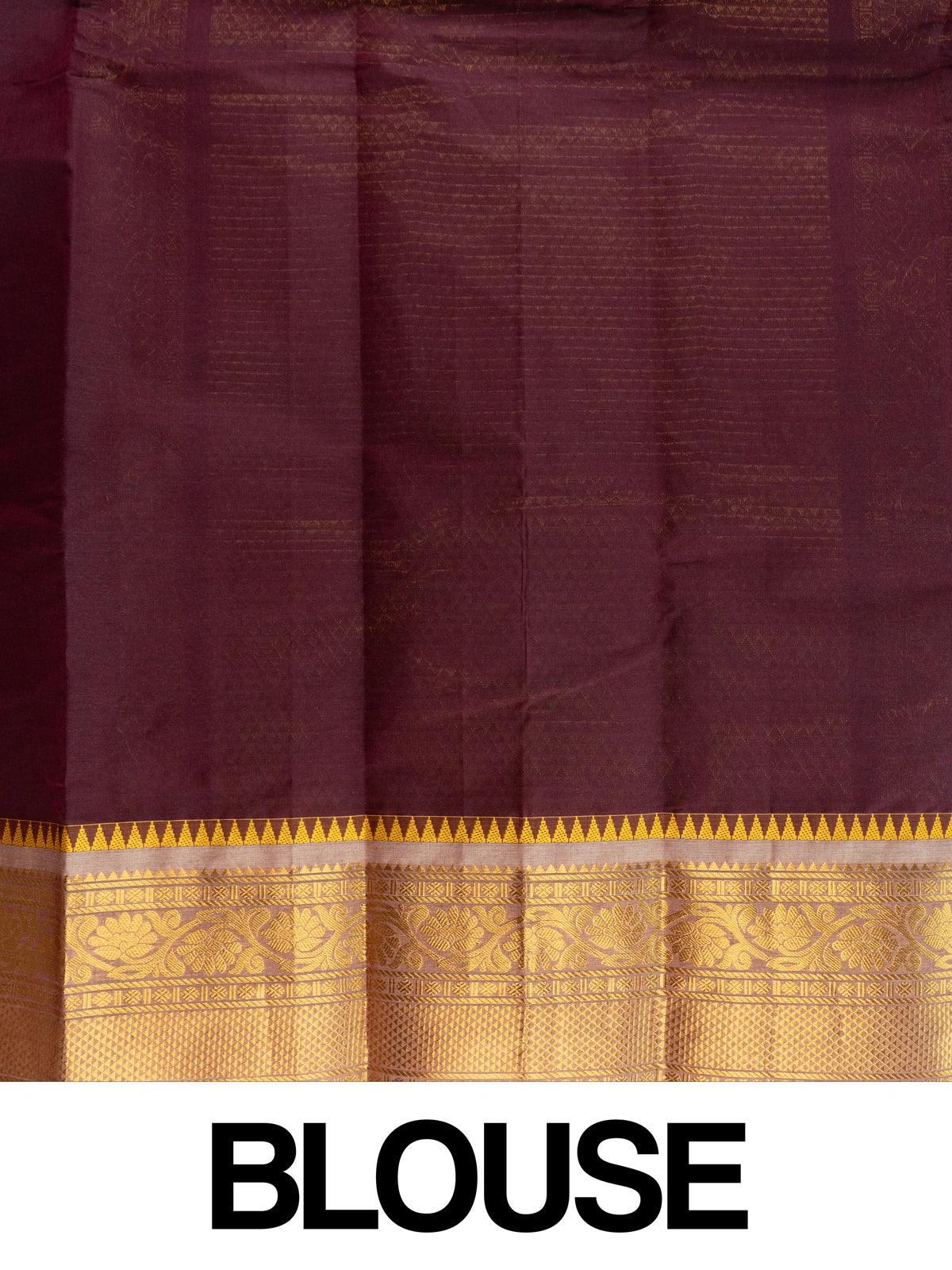 Maroon Chettinad cotton saree with gold zari temple border and contrast yellow blouse