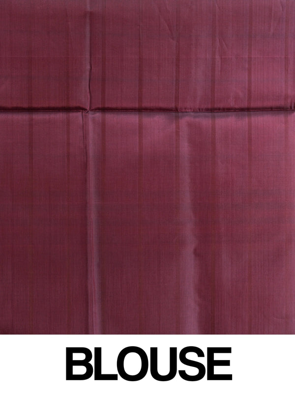 Orange checked banana silk saree with contrast maroon border and gold zari motif pallu