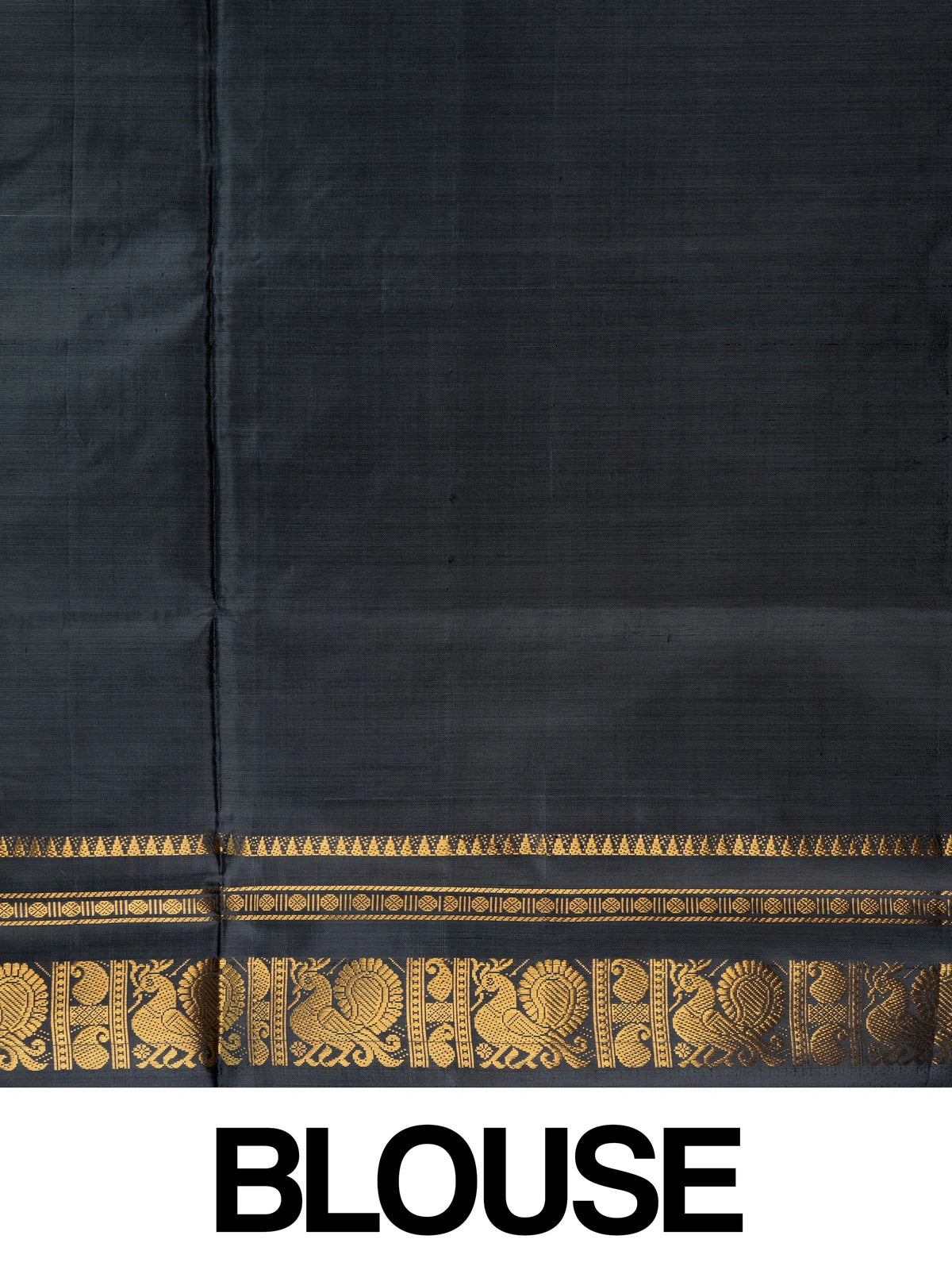 Green and black Banana Silk saree with gold zari peacock border and contrast pallu