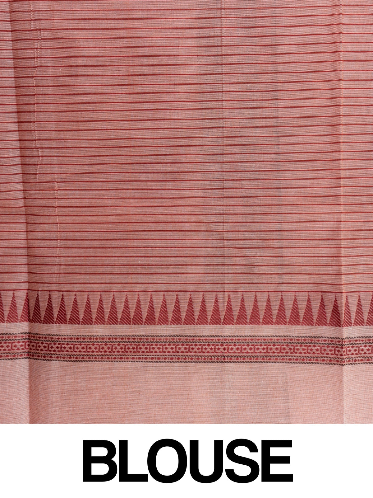 Peach semi raw silk saree with maroon stripes, temple border and paisley pallu